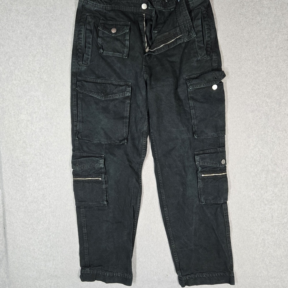Zara Women Pants XL  Black Cargo Y2K Grunge Baggy Canvas Utility 31" Inseam